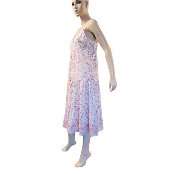 Aqua Midi Dress Size Large Made in India 100% Cotton Smocked Back Panel Lined - Picture 6 of 10